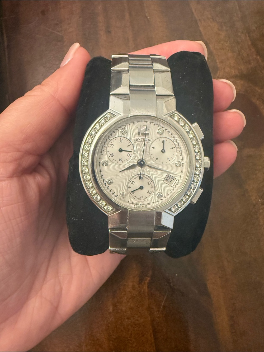 Concord Men’s Silver Stainless Steel Chronograph Watch with Crystal Accents